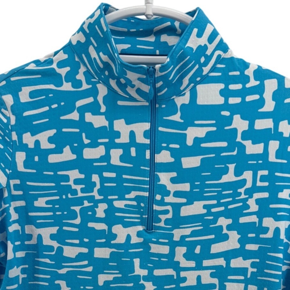 IBKUL Womens Blue White Abstract Geometric UPF 50+ Quarter Zip Sun Shirt Size S
